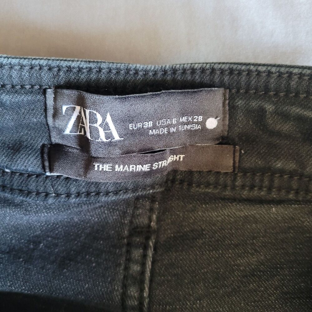 Zara Jeans Womens 6 Black The Marine Wide Leg Pocket High Rise Denim Full Length - Picture 2 of 7